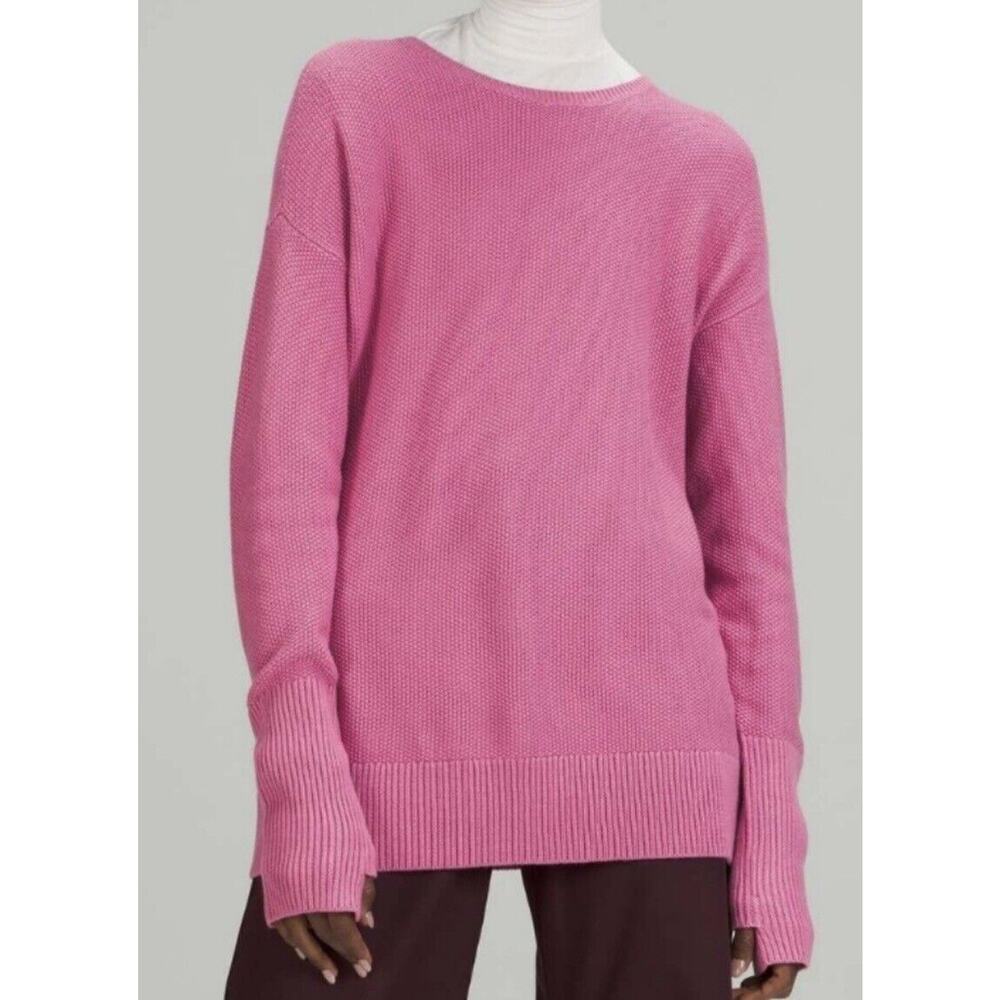 Lululemon Cashlu Crossover Back Knit Sweater Pink Blossom Sz M/L Cashmere Blend